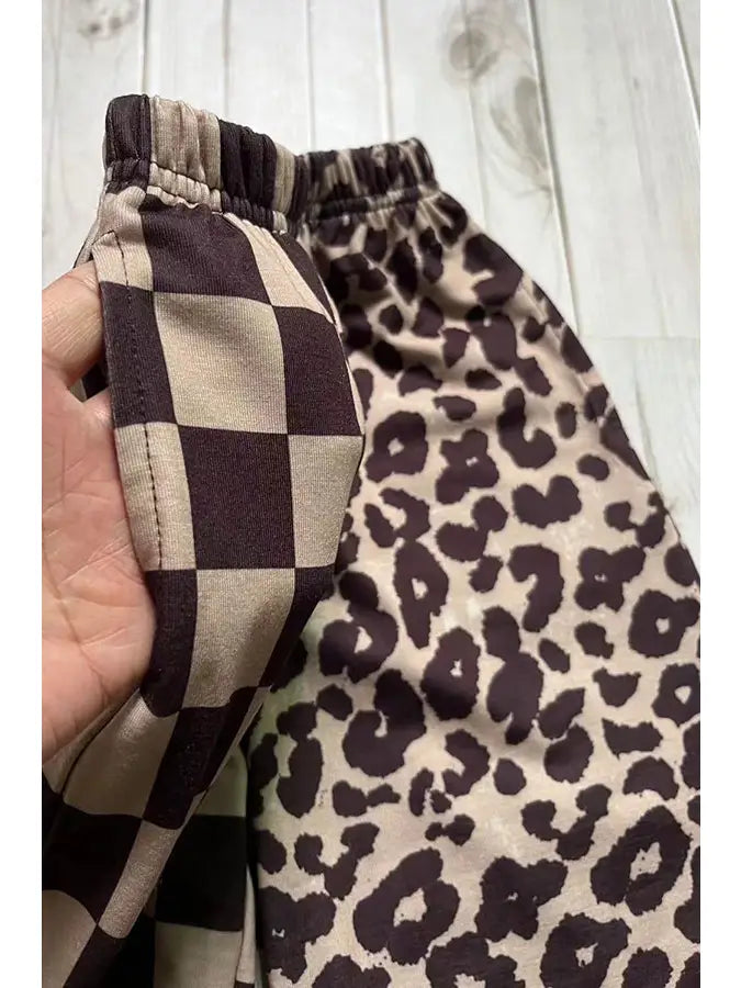 Brown Checkered and Leopard Pants