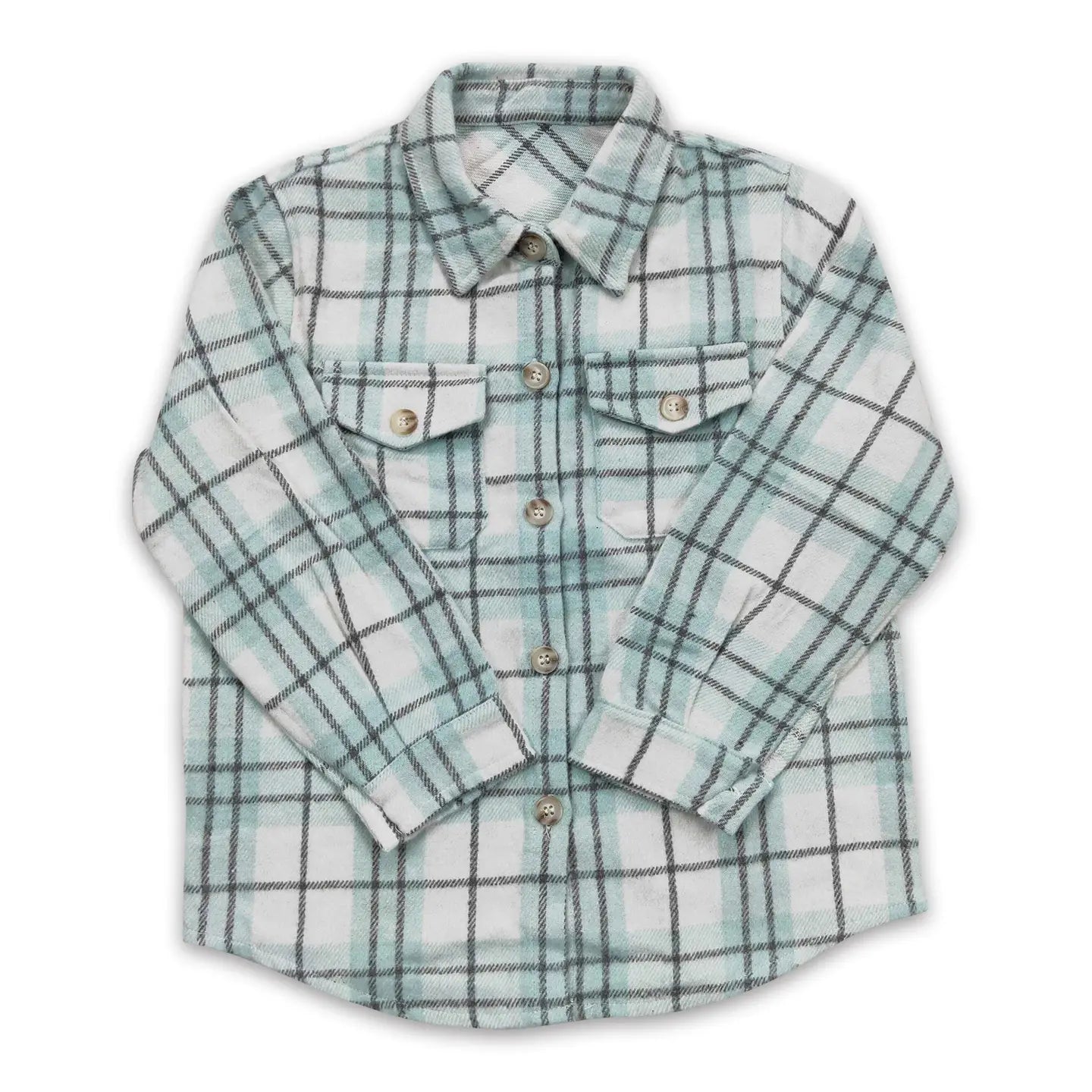 Green Plaid Flannel Button Up Shirt