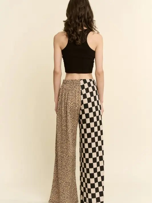 Brown Checkered and Leopard Pants