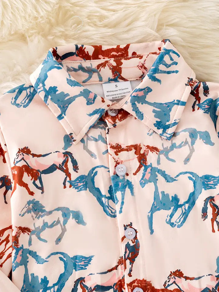 Horse Print Button Up