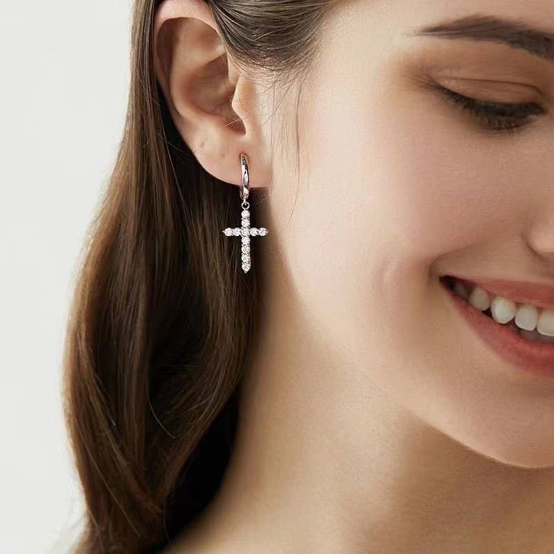DANGLE CROSS HOOP EARRING
