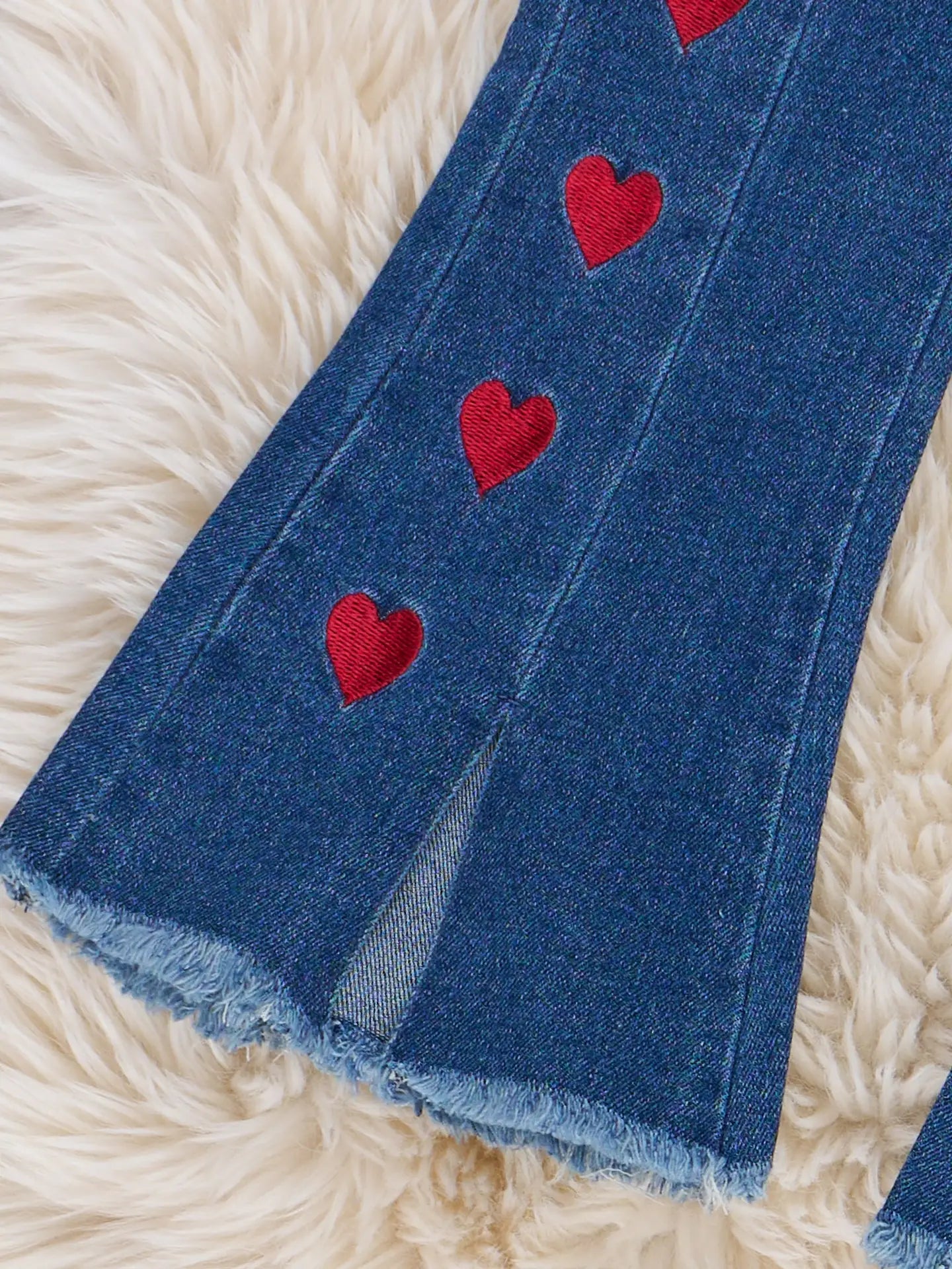 Heart Embroidered Bell Bottoms