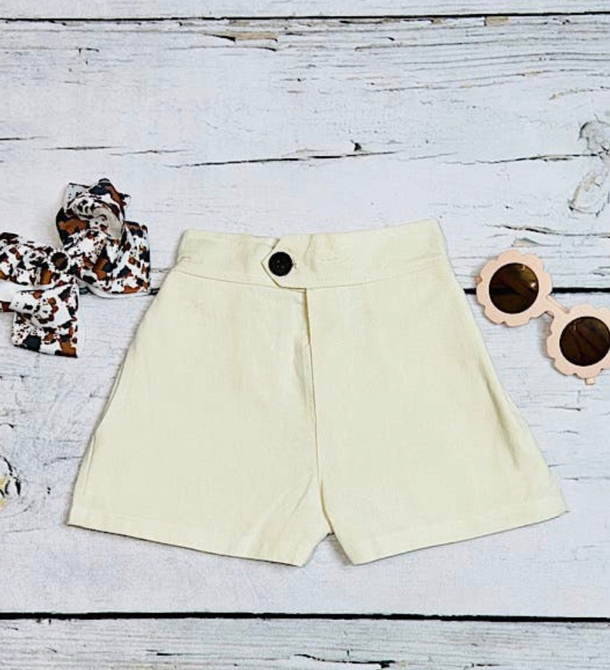 Cream Shorts W/ Black Button