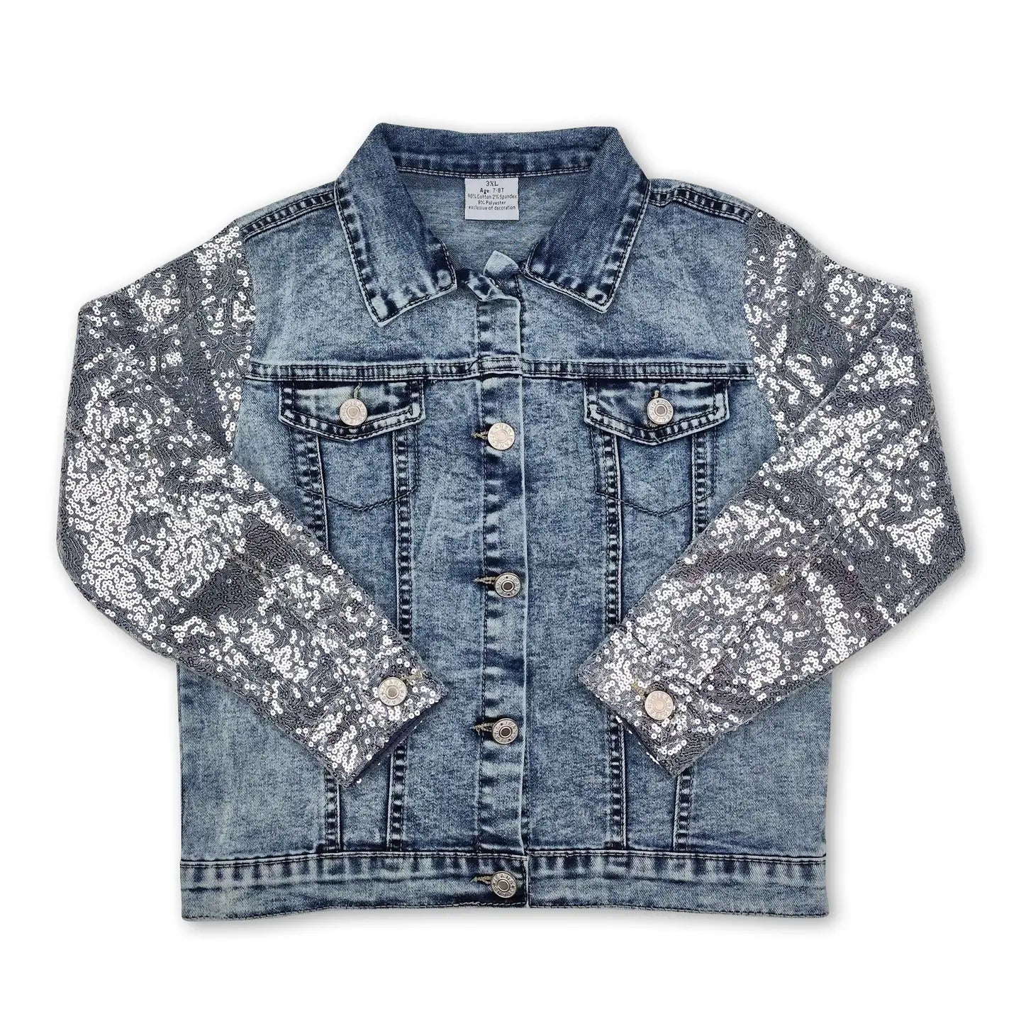 Silver Sequin Denim Jacket