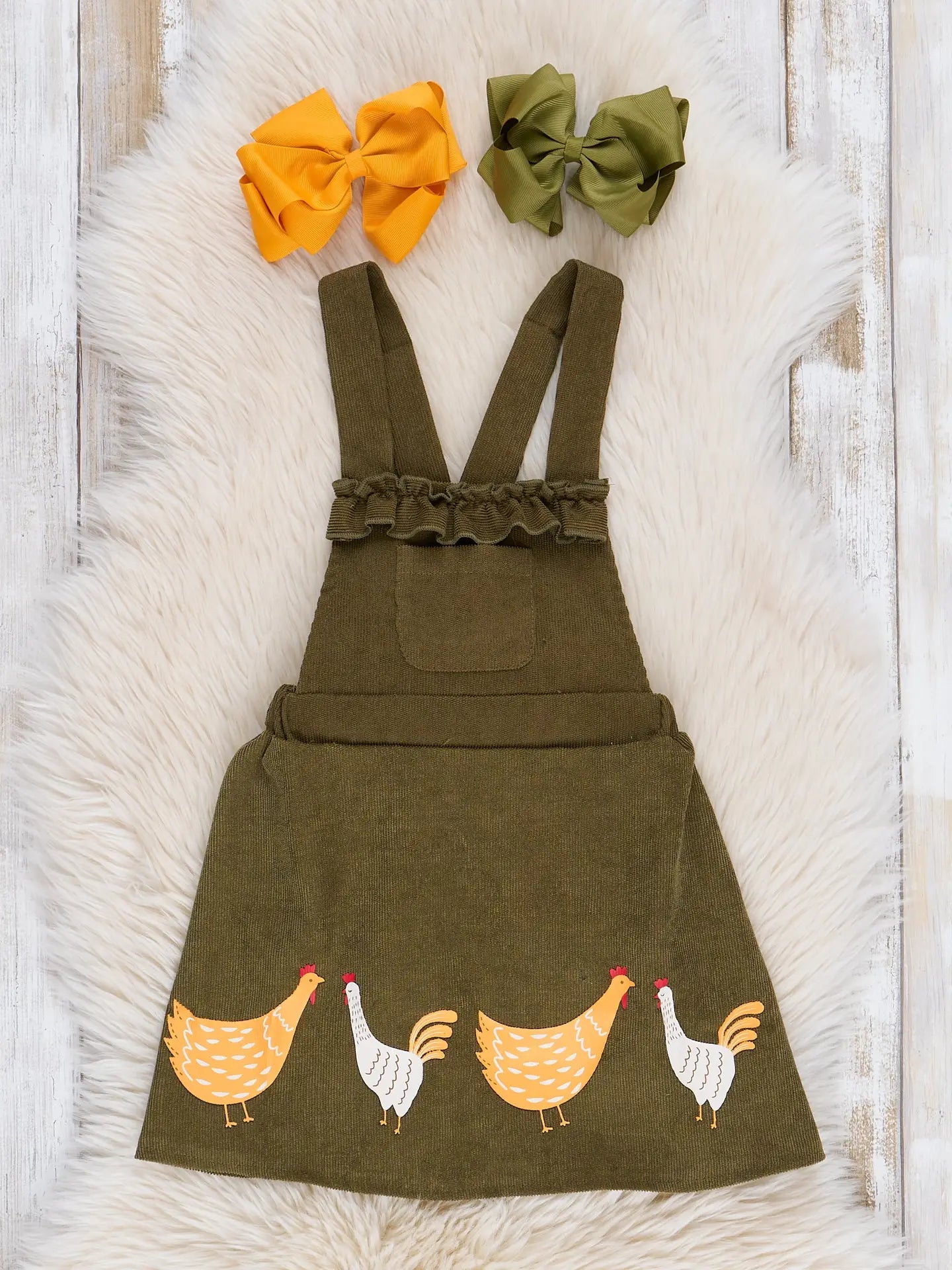 Olive Corduroy Chickens Skirtall Set