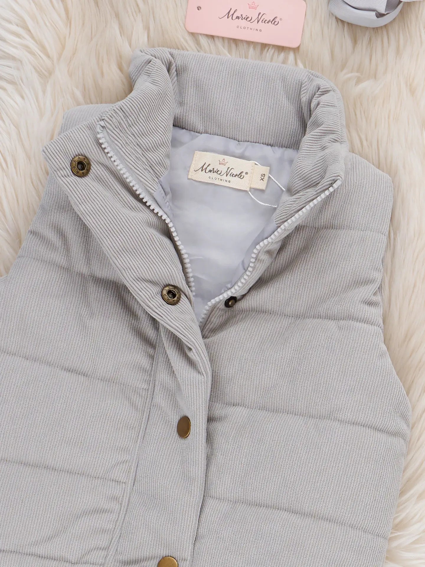 Silver Corduroy Puffer Vest