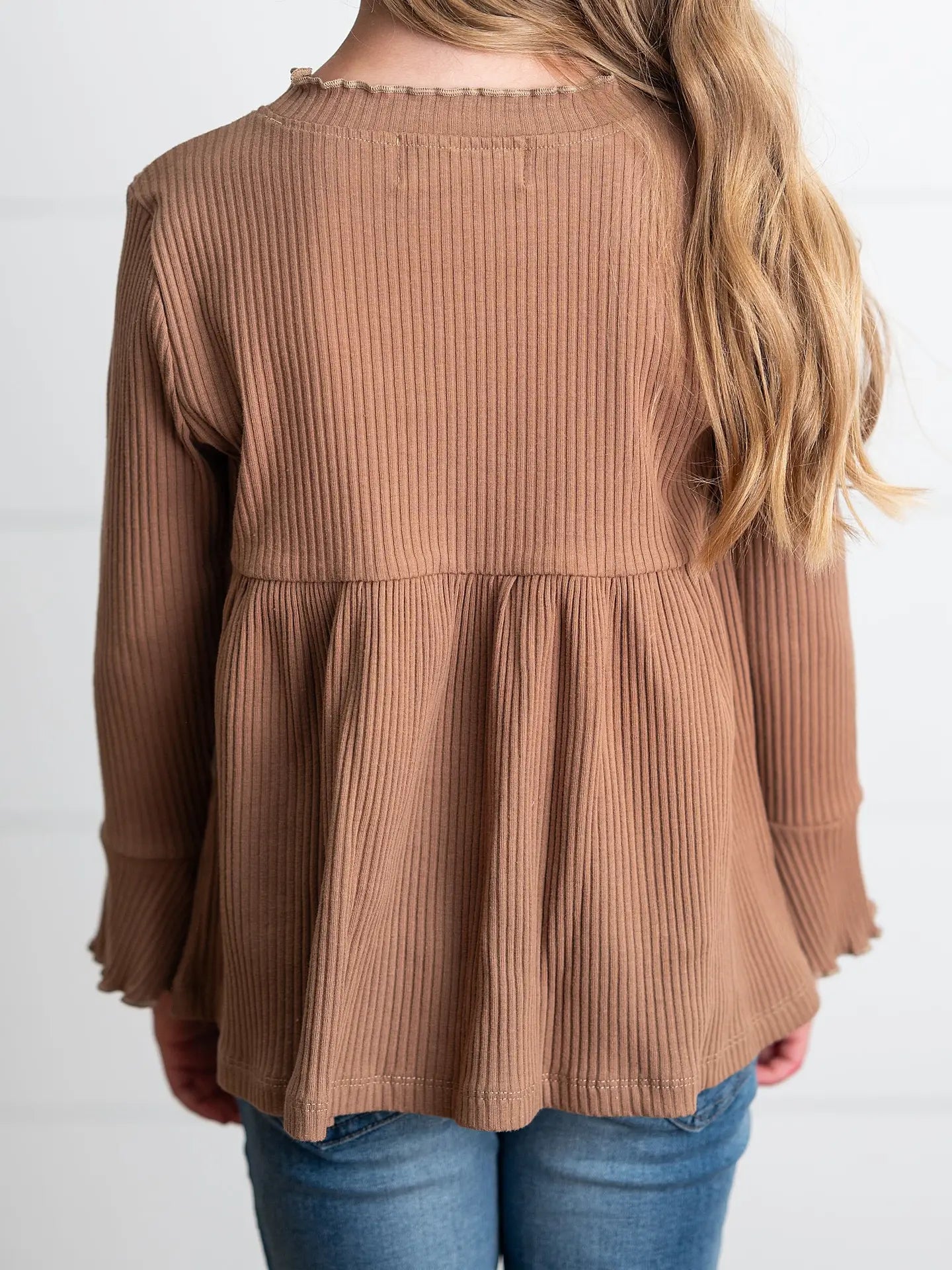 Long Sleeve Lettuce Trim Ribbed Shirt