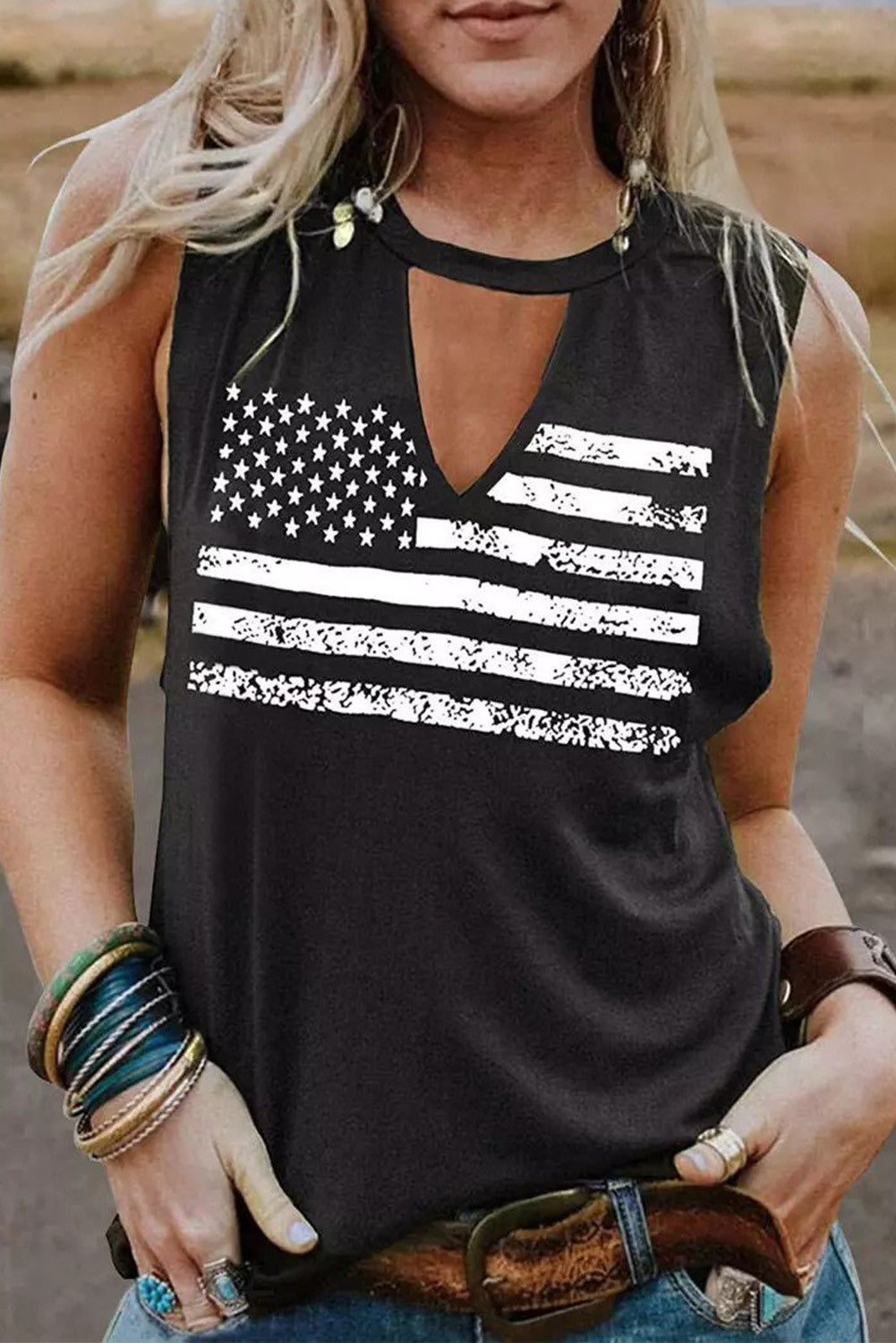 Cutout American Flag Tank Top