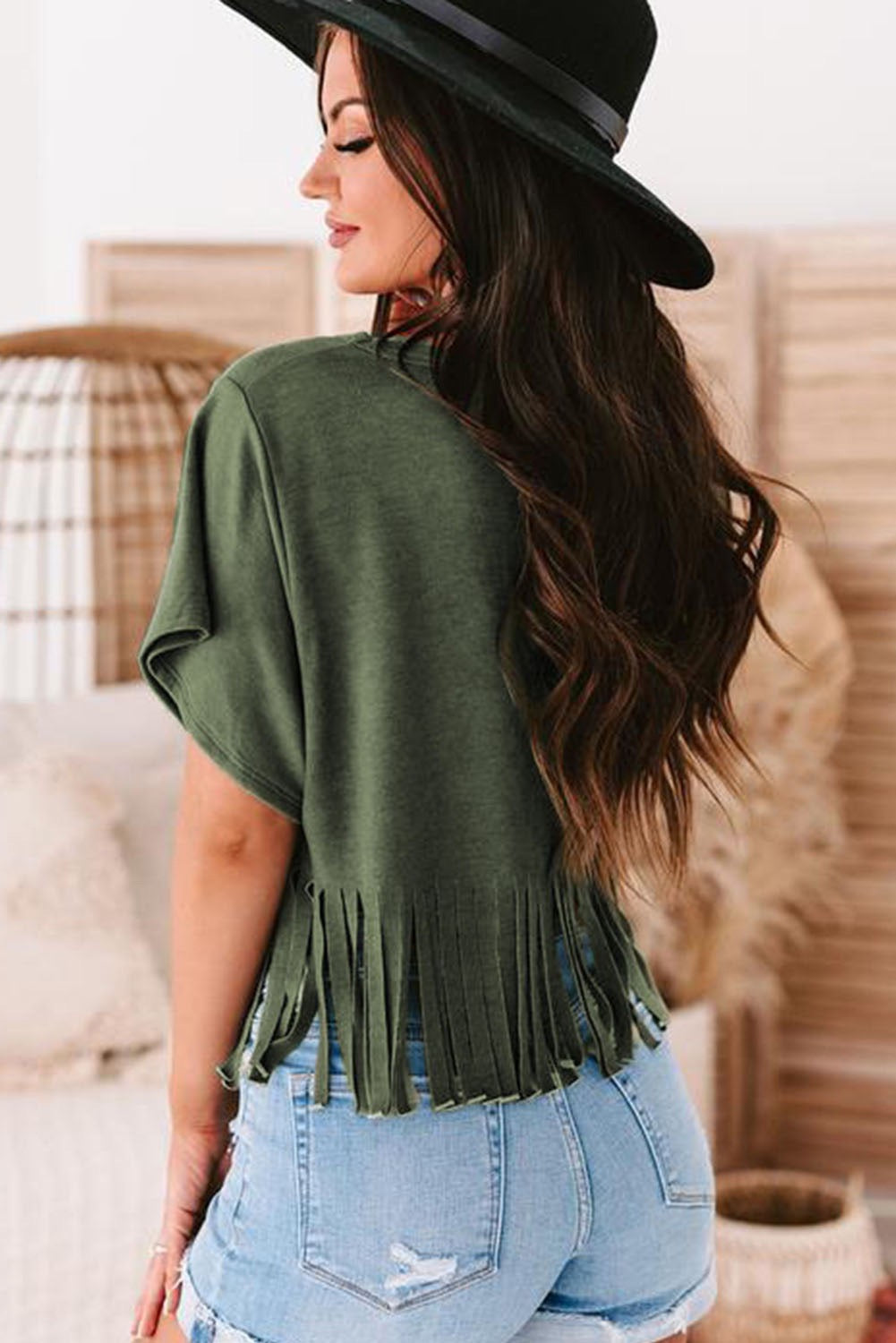Fringe Hem V-Neck T-Shirt