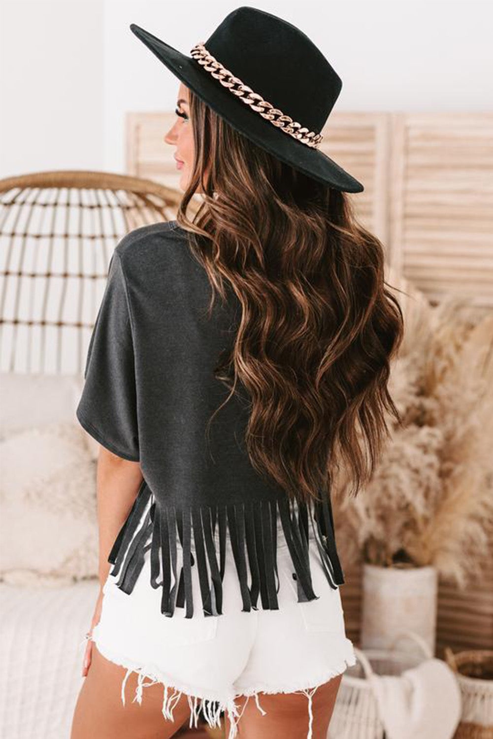 Fringe Hem V-Neck T-Shirt
