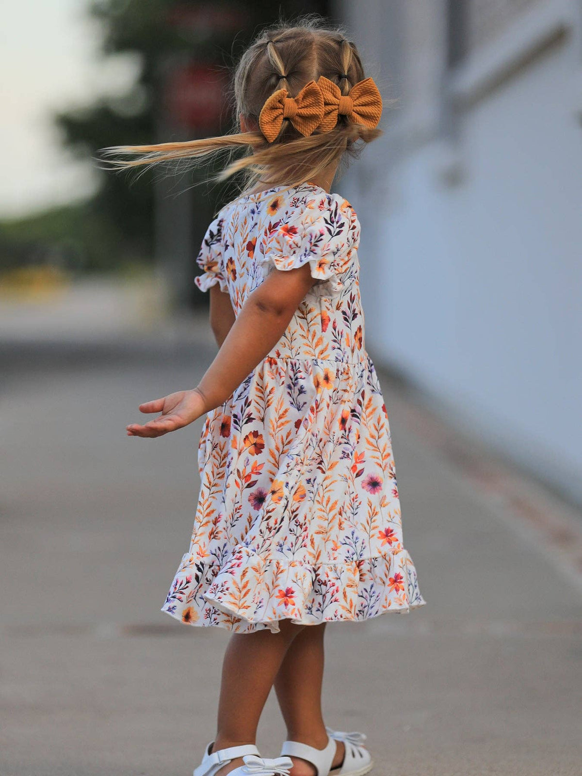 Fall Floral Puff Sleeve Ruffle Dress