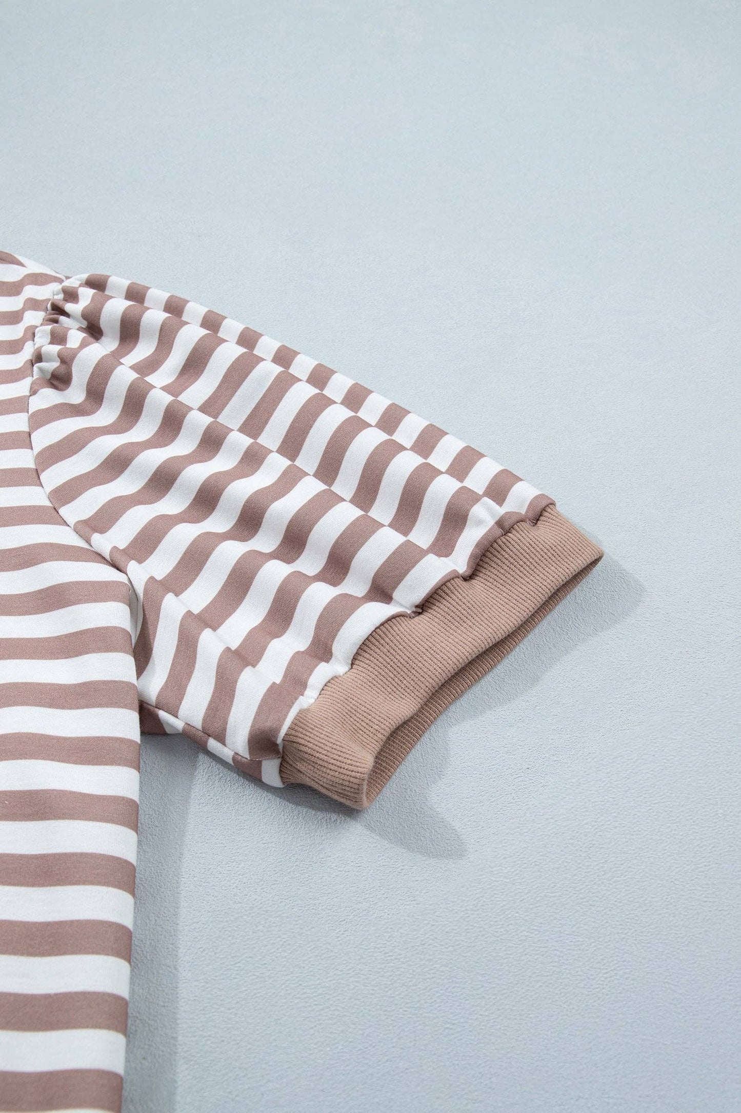 Stripe Ribbed Round Neck Short Puff Sleeve