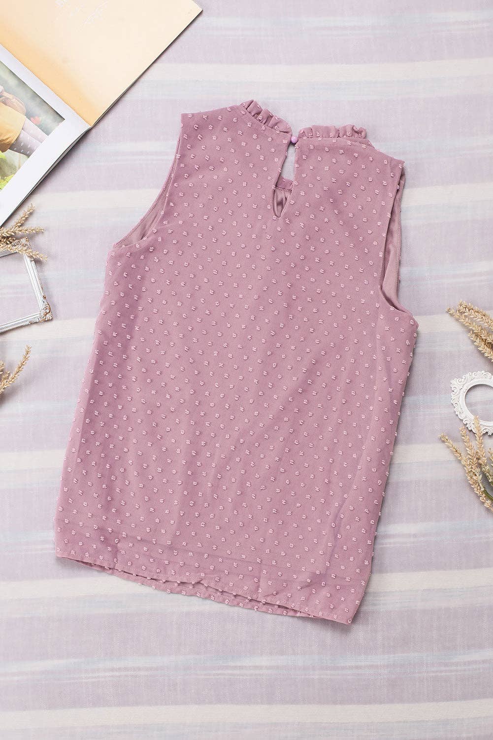 Swiss Dot Sleeveless Ruffle Tank