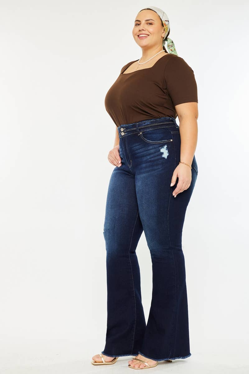 HIGHRISE DOUBLE WB DETAIL FRAY HEM FLARE JEAN