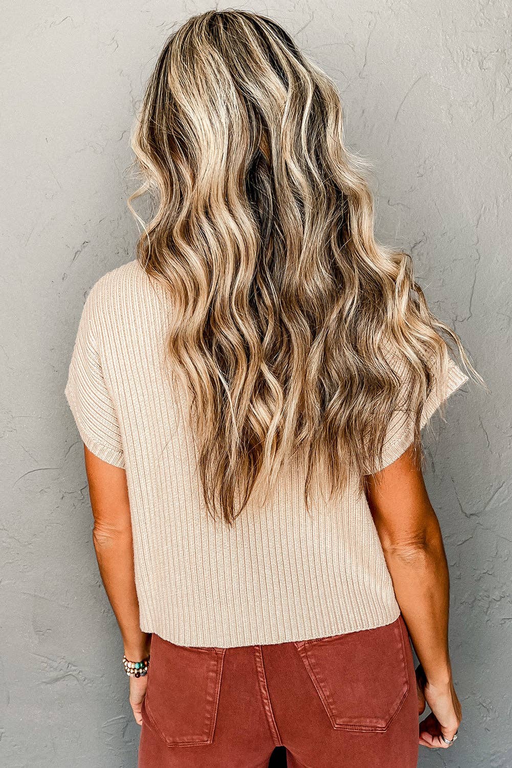 Patch Pocket Ribbed Knit Drop Shoulder Sweater Top