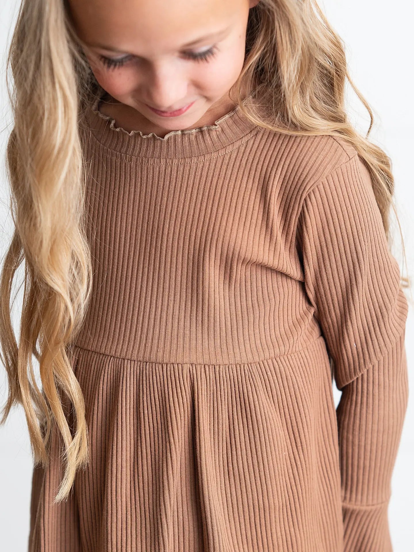 Long Sleeve Lettuce Trim Ribbed Shirt