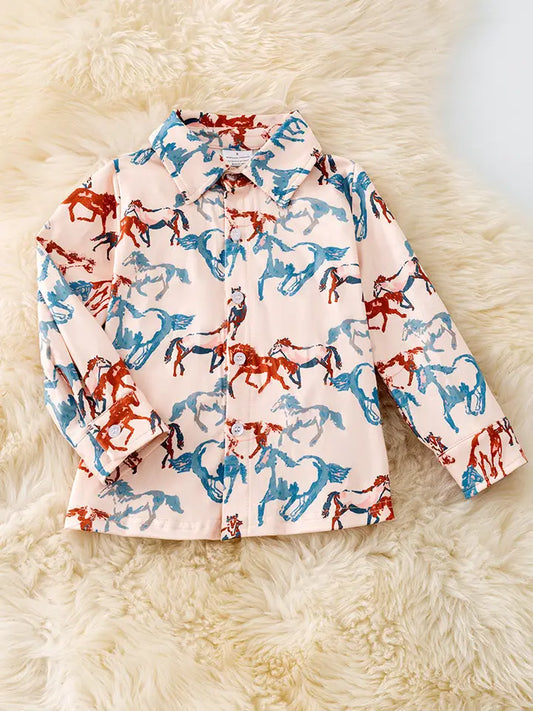 Horse Print Button Up