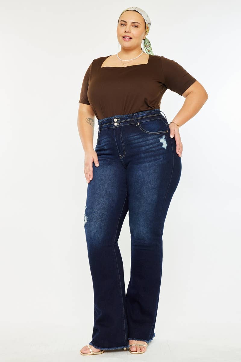 HIGHRISE DOUBLE WB DETAIL FRAY HEM FLARE JEAN