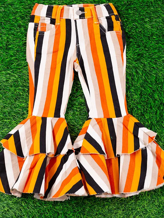 Orange, Black, Yellow Stripped Double Layer Bell Bottoms