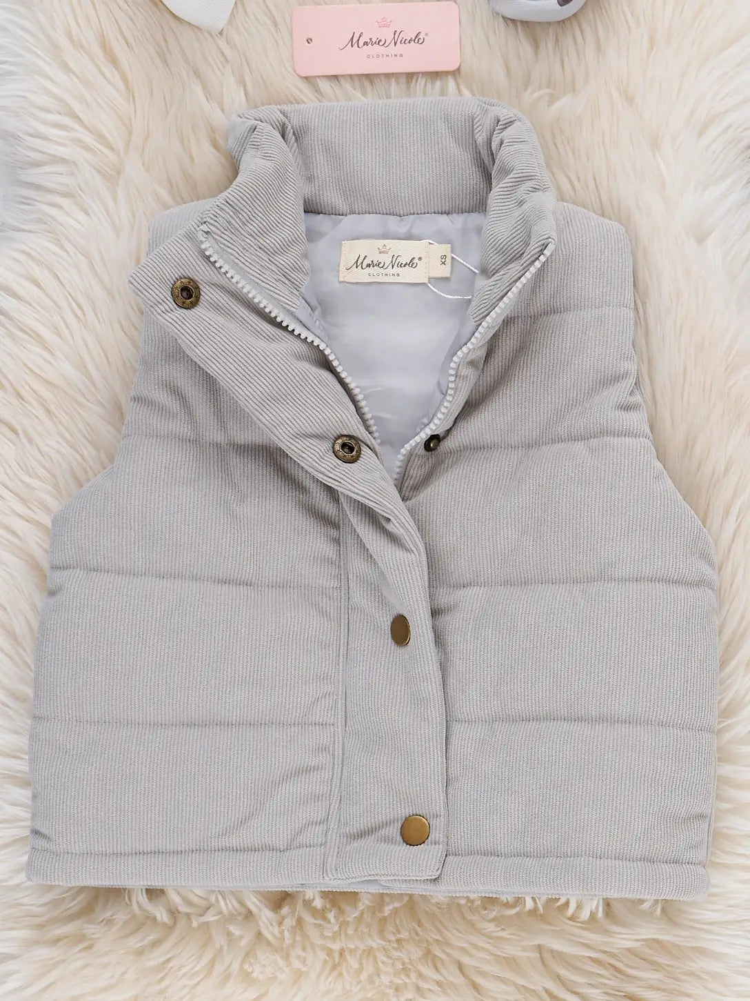 Silver Corduroy Puffer Vest