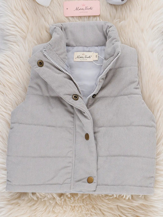 Silver Corduroy Puffer Vest