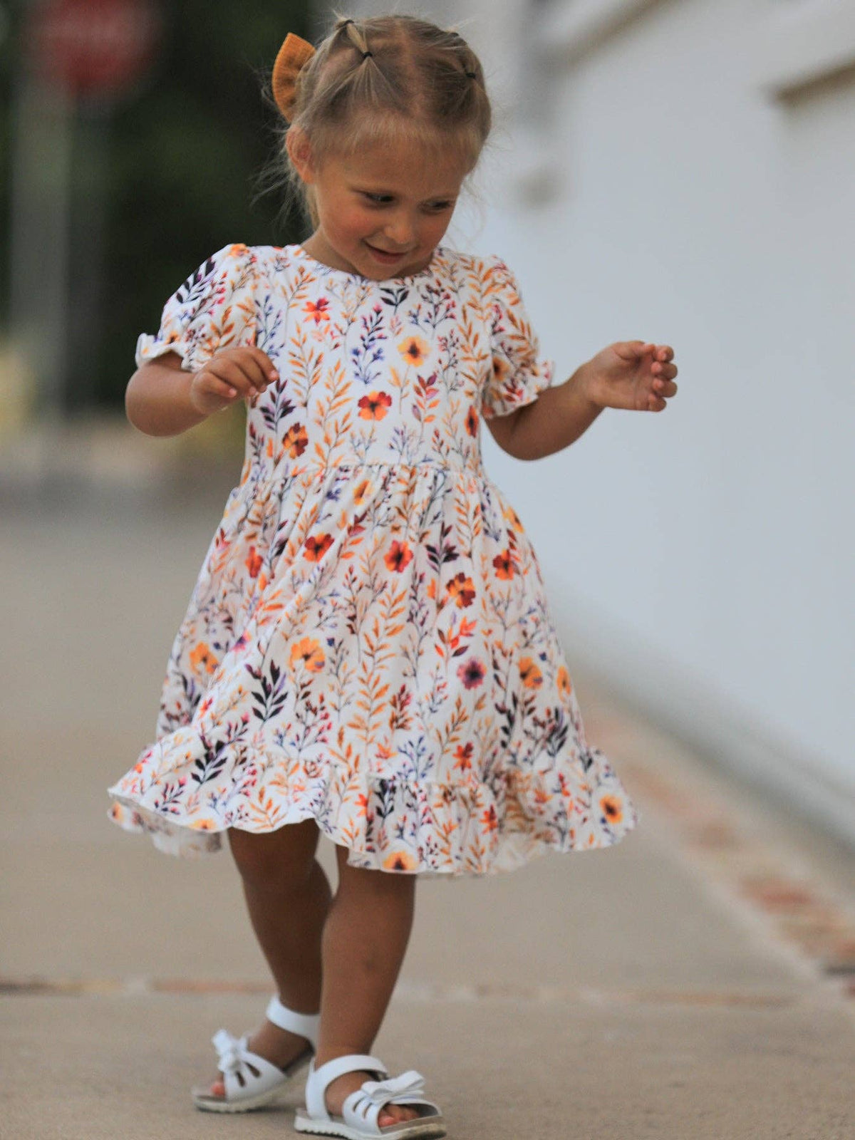 Fall Floral Puff Sleeve Ruffle Dress