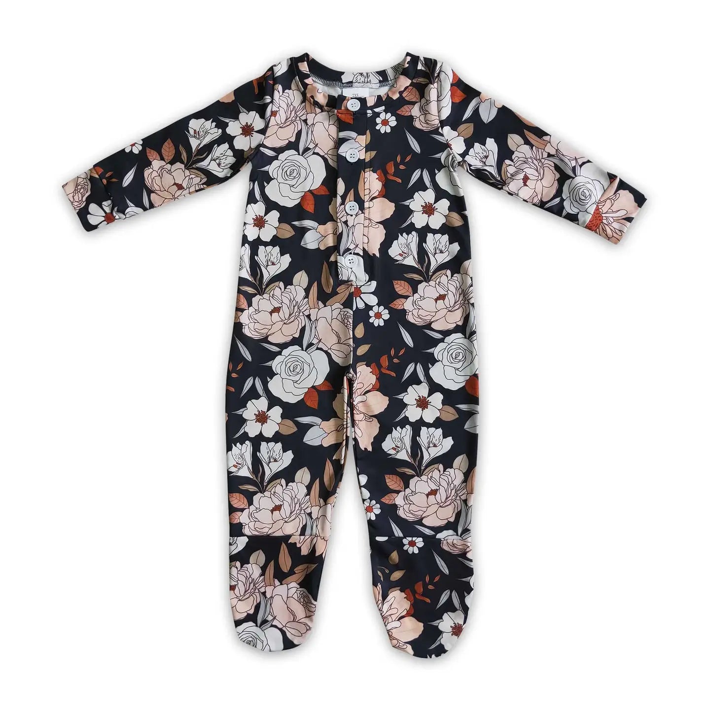 Footed Black Floral Pajamas