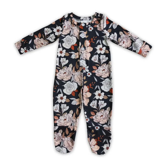 Footed Black Floral Pajamas