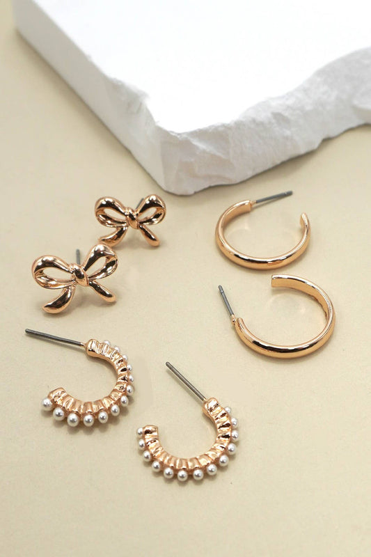 BOW PEARL STUDDED TRIO EARRINGS