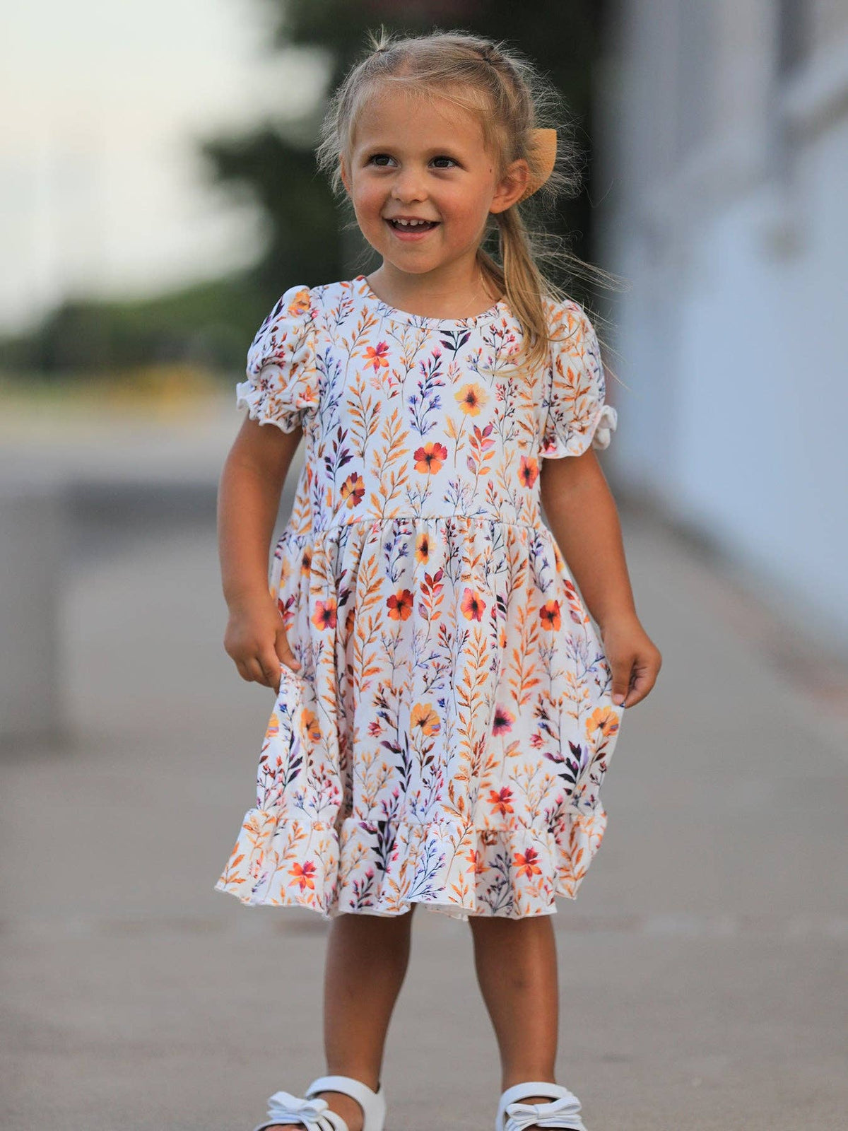 Fall Floral Puff Sleeve Ruffle Dress