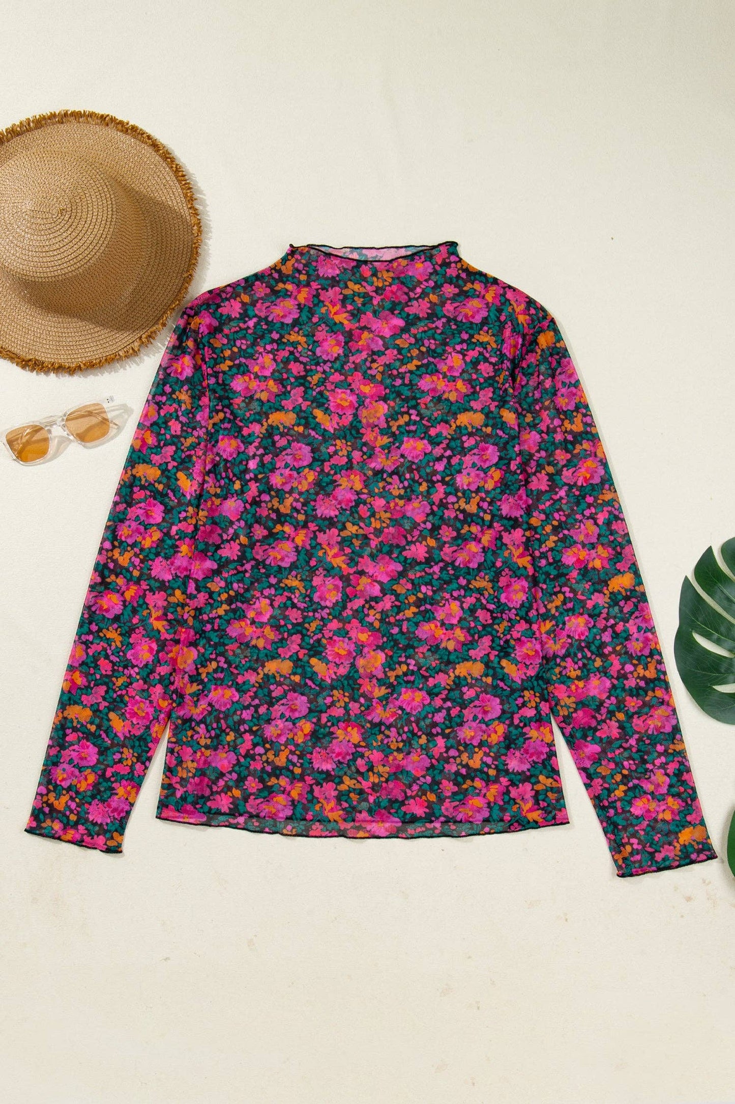 Floral Mesh Long Sleeve Top