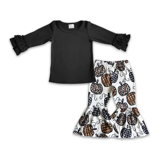Black Shirt Plaid Leopard Pumpkin Set