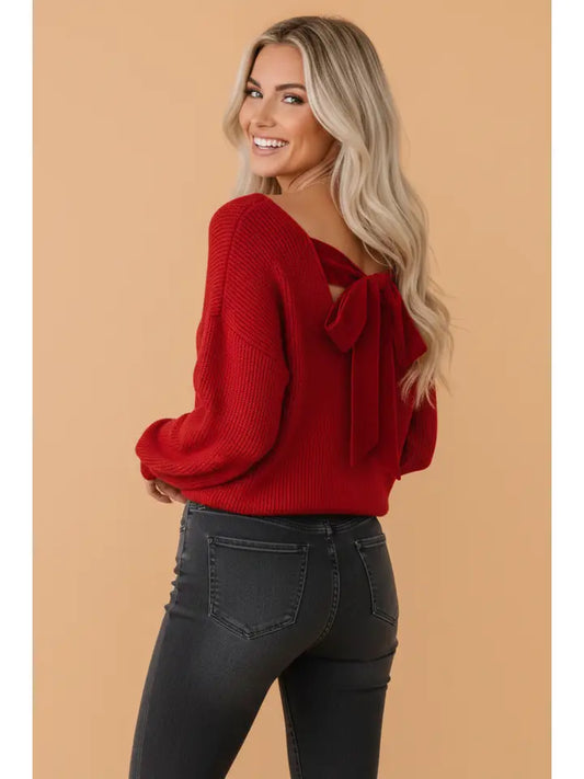 V-Neck Knot Back Sweater