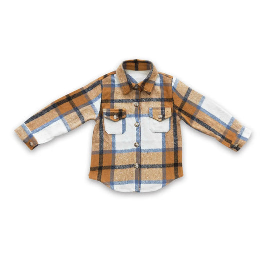 Khaki Blue Plaid Flannel Button Up Shirt