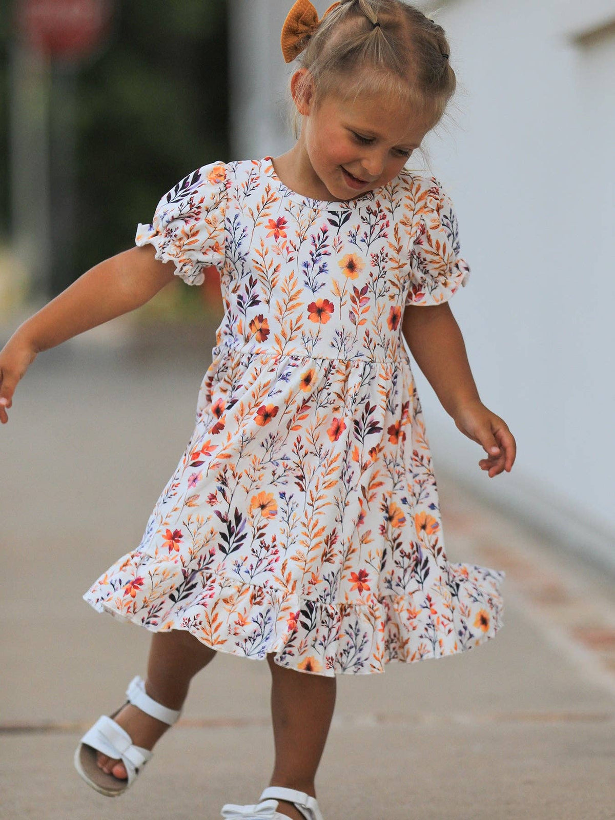 Fall Floral Puff Sleeve Ruffle Dress