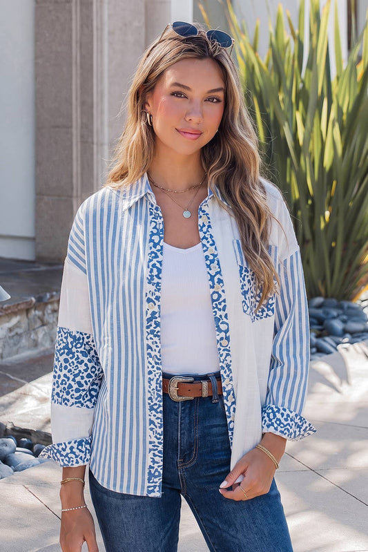 Leopard Striped Button-Up Shirt