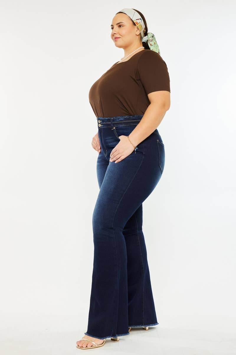 HIGHRISE DOUBLE WB DETAIL FRAY HEM FLARE JEAN