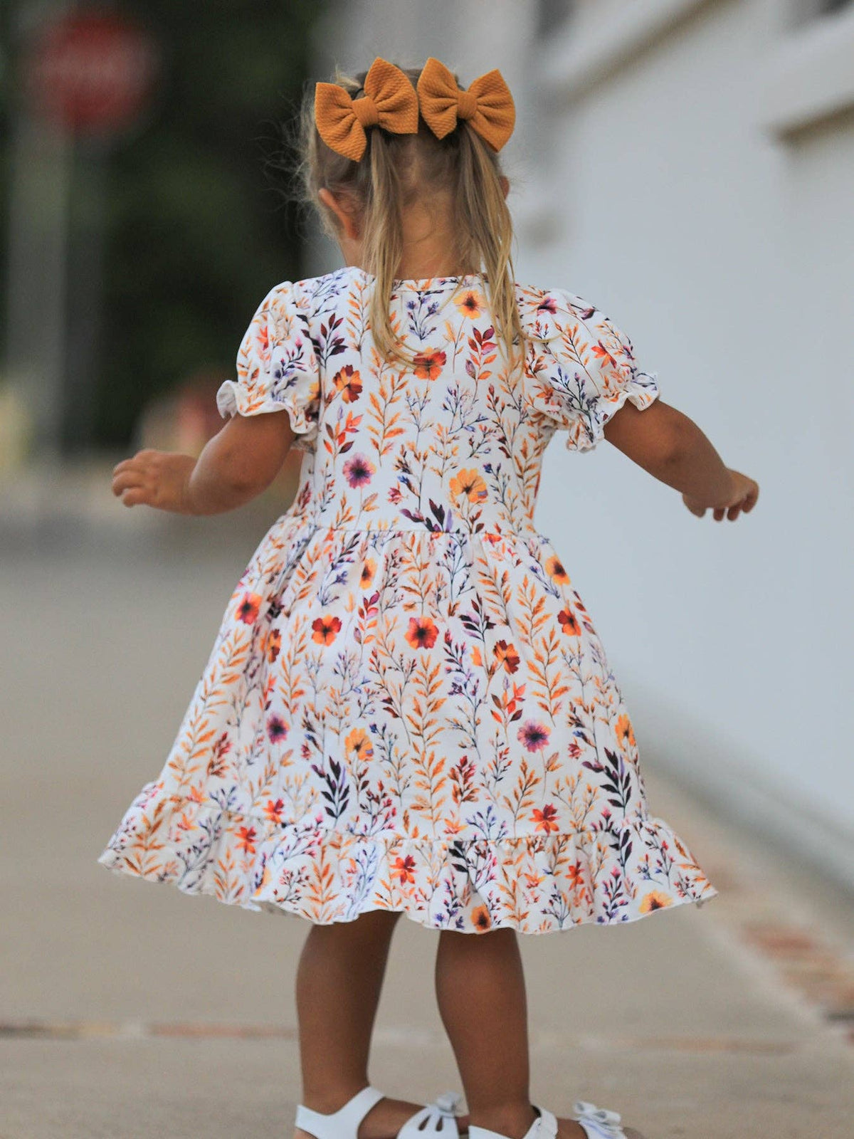 Fall Floral Puff Sleeve Ruffle Dress