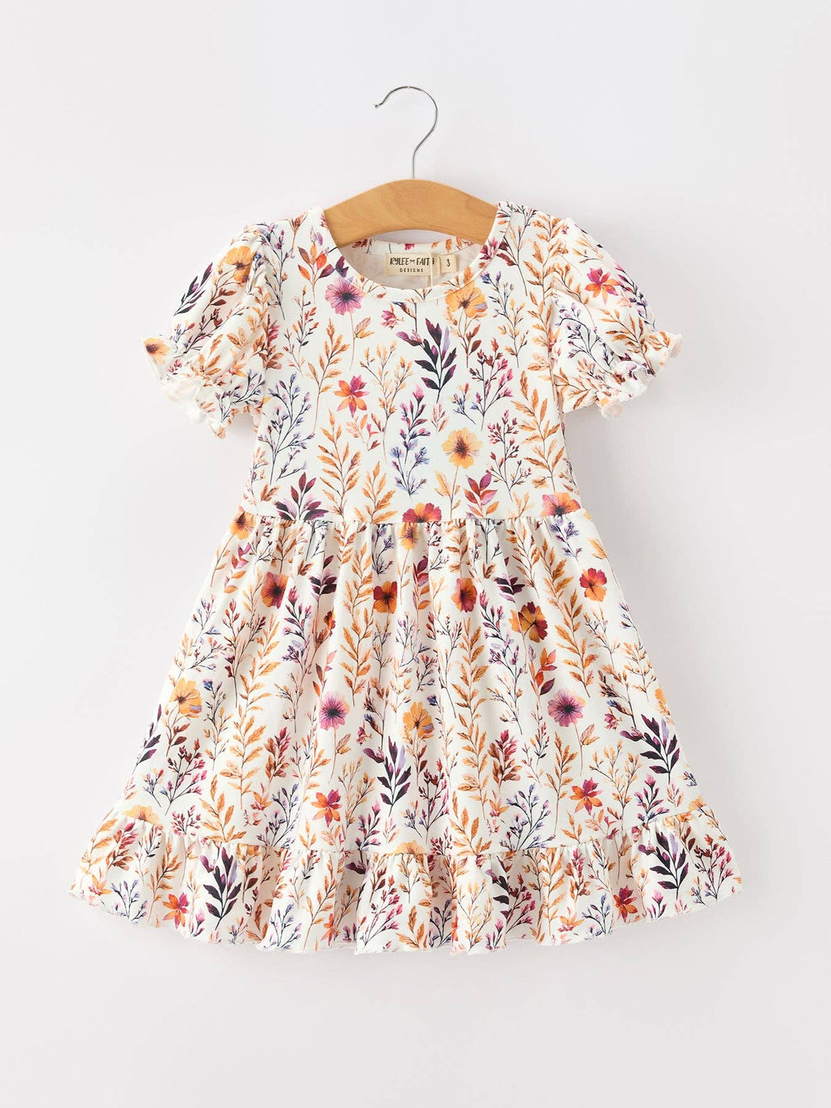 Fall Floral Puff Sleeve Ruffle Dress