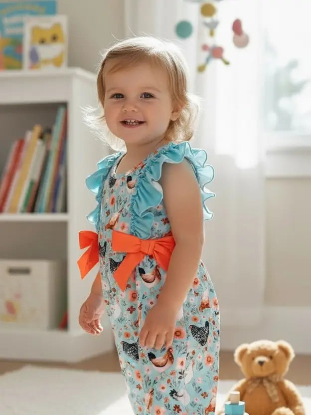 Chicken and Floral Romper