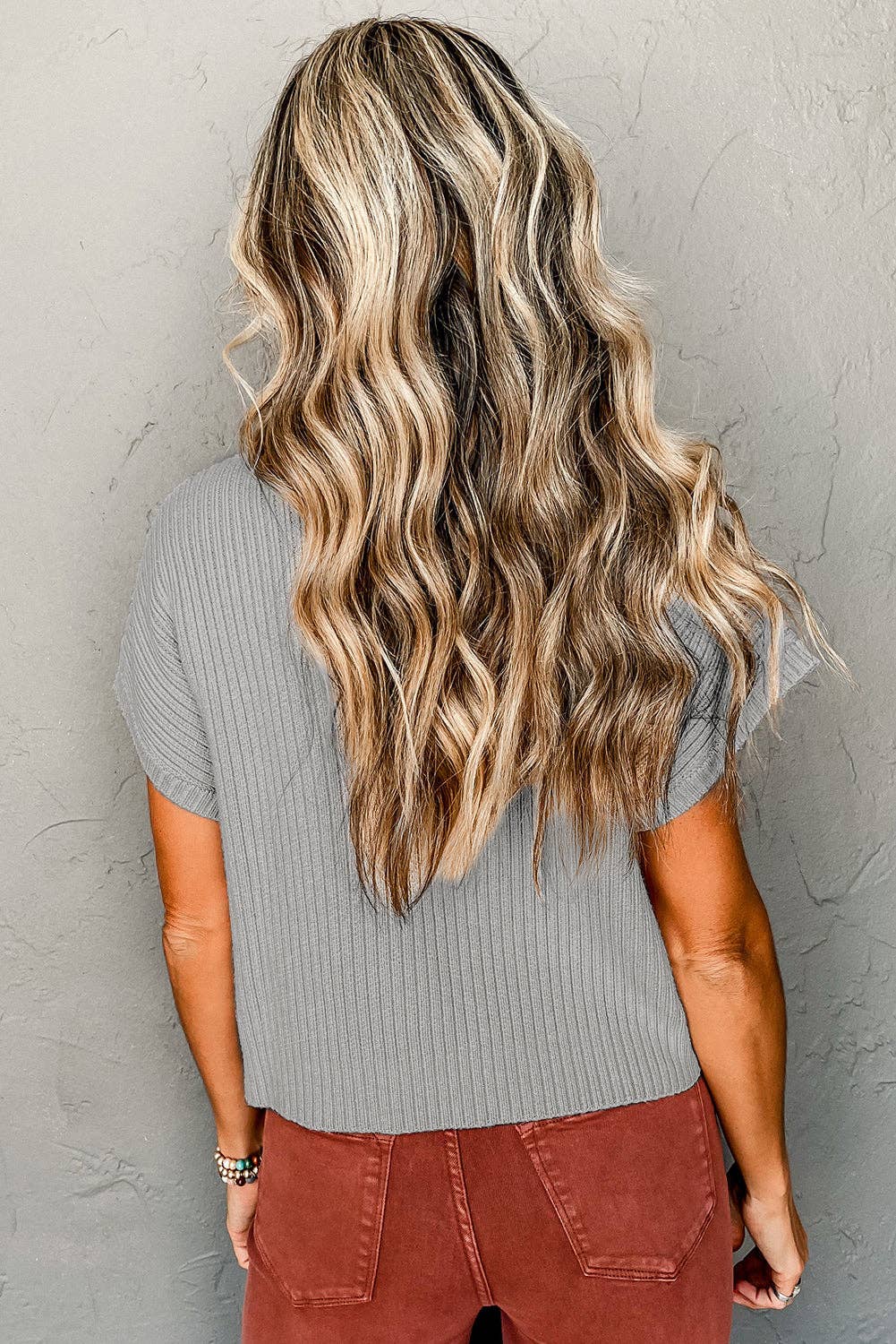Patch Pocket Ribbed Knit Drop Shoulder Sweater Top