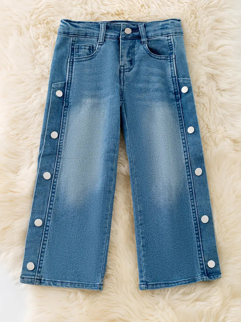Side Snap Wide Leg Denim