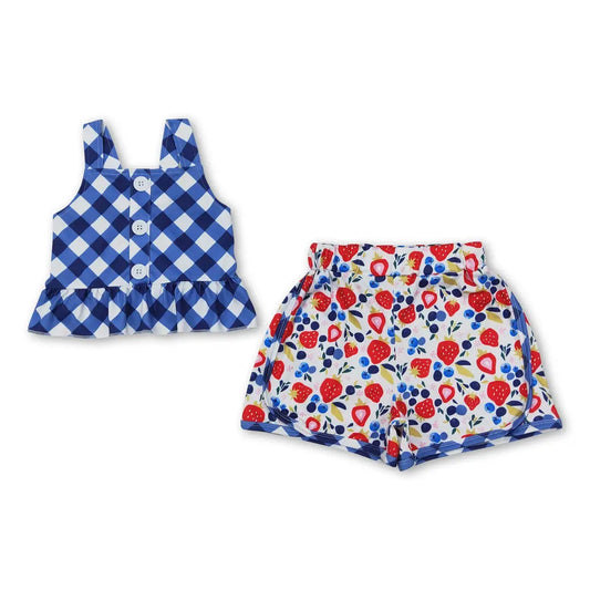 Blue Plaid Peplum Top with Blueberry Strawberry Shorts