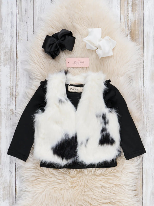 Fur Vest and Black Shirt