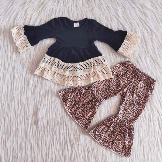 Black Tunic Lace Top and Leopard Bells