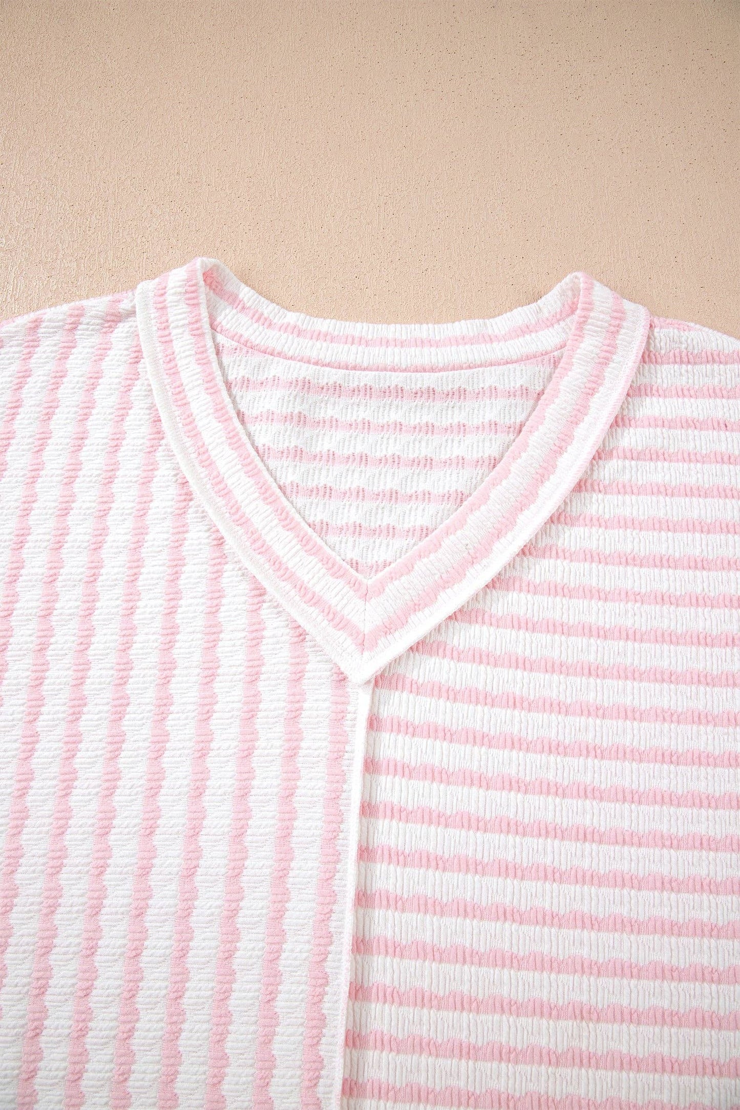 Pink Stripe Plus Size V Neck