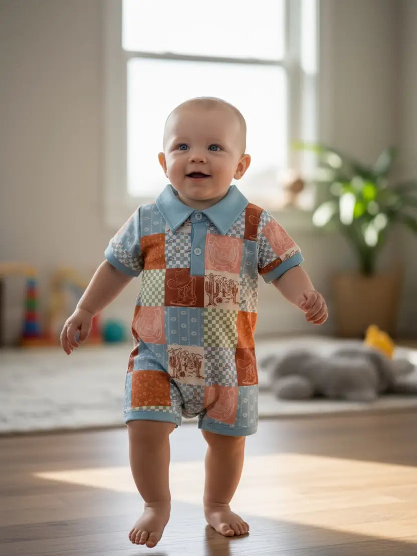 Light Blue Western Print Romper