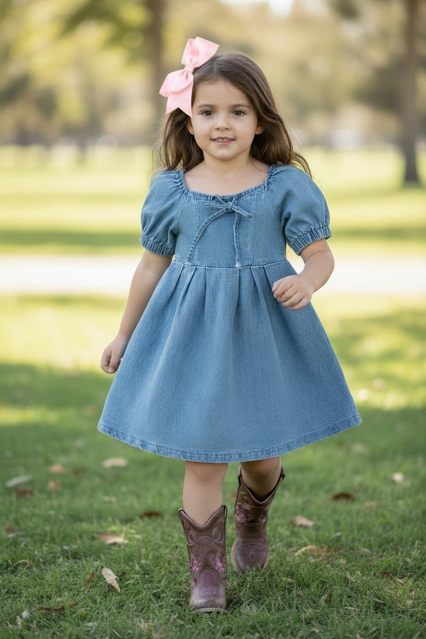Bubble Sleeve Chambray Dress