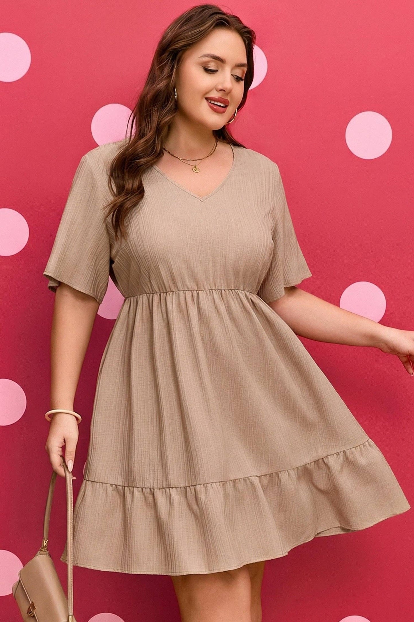 Textured Ruffle Short Sleeve Dress