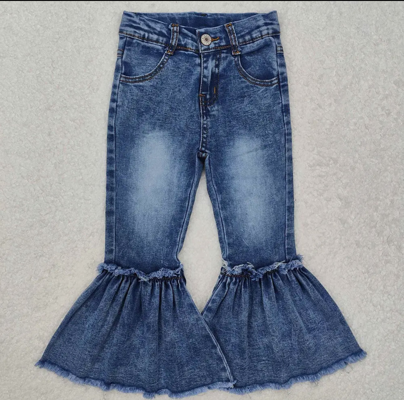 Ruffle Dark Wash Bell Bottoms